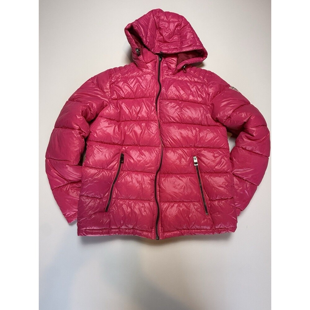 GUESS Pink Puffer Jacket Hooded Quilted Winter Coat Women’s M Y2K Gorpcore